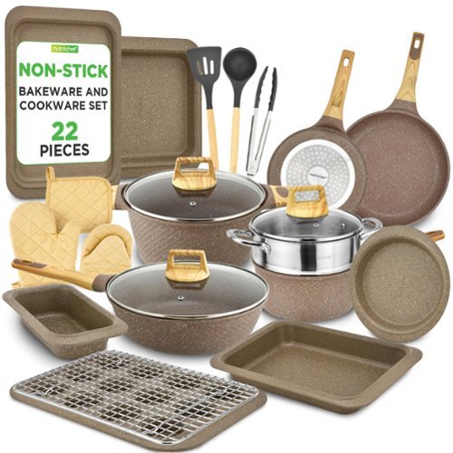 NutriChef - 22-Piece Maroon Marble Non-Stick-Front_Standard 
