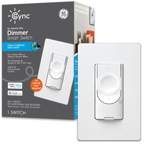  Cync - Smart Dimmer Switch, No Neutral Wire Required, Bluetooth and 2.4GHz Wifi - White