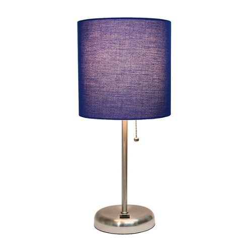Limelights - Stick Lamp with USB charging port and Fabric Shade - Silver/Navy