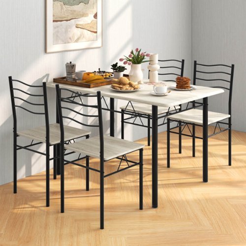 Costway 5 Piece Dining Table Set 29.5" with 4 Chairs Wood Metal Kitchen Breakfast Furniture Natural - Beige
