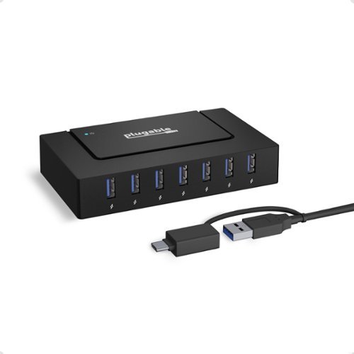 Plugable - 7-in-1 USB Charging Hub for Laptops w/ USB-C or USB 3.0-Charging Station for Multiple Devices,USB Data Transfer - Black-Front_Standard 