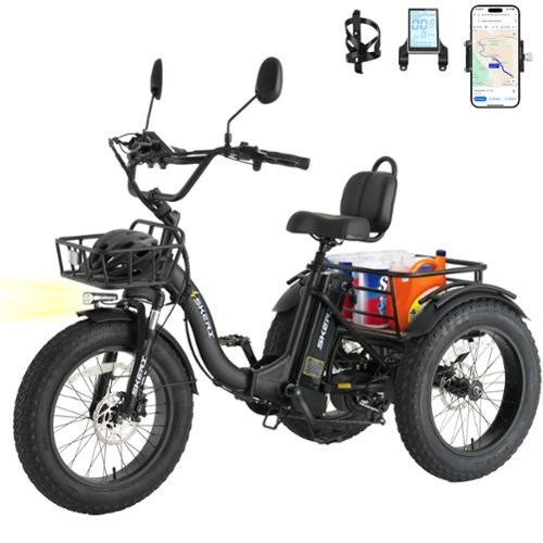 Syedee - Electric Tricycle for Adults, 750W(Peak 1350W) Motor, 48V13Ah Battery, 20"x4" Folding Fat Tire 3-Wheel Electric Trike - Black-Front_Standard 