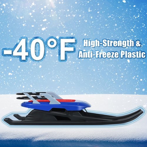 Costway Folding Kids Metal Snow Sled Frost-Resistant Pull Rope Snow Slider Leather Seat - Blue & Black & Red GLOBAL SHIPPING