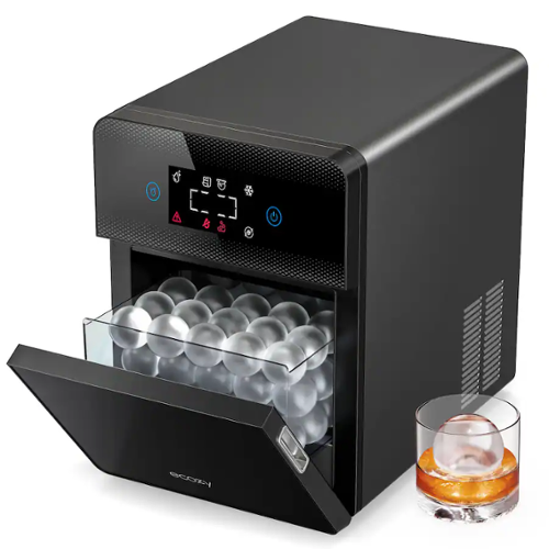 Ecozy - 2" Clear Ice Ball Maker with CrystalFlux Technology, 4 pcs in 40 Mins, 144 pcs/Day - Black-Front_Standard 