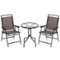 Boyel Living - Brwon 3 Pieces Patio Round Table and Folding Chairs Set with Rippled Tempered Glass 37-in L x 25.5-in W x 17-in H - Brown-Front_Standard