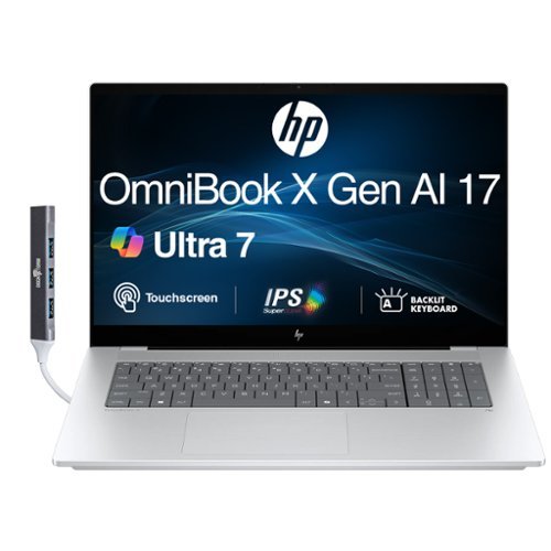HP - OmniBook X Laptop 17.3 FHD Display (Ultra 7-256V, 16GB, 512GB SSD, Intel Arc 140V, Win 11 Home) w/USB Hub - Glacier Silver-Front_Standard 