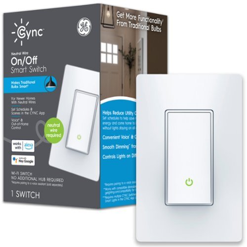Cync - Smart Switch, On/Off Paddle Style, Neutral Wire Required, Bluetooth and 2.4 GHz Wifi - White-Front_Standard 
