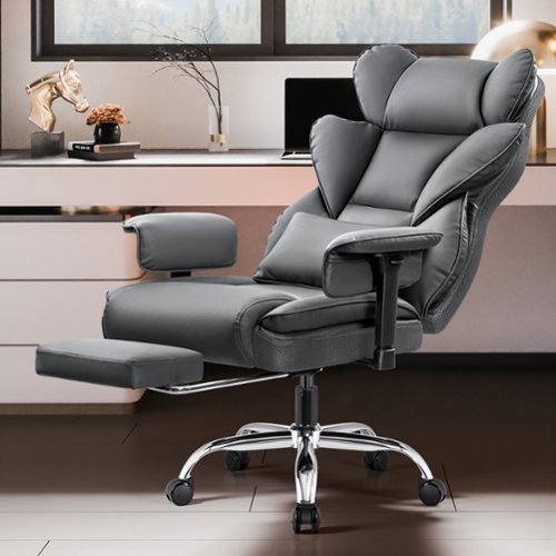 Brick Attic - 500LBS Big & Tall Office Chair, Leather Gaming Chair with Footrest, Adjustable Height & Lumbar Support - Gray-Front_Standard 