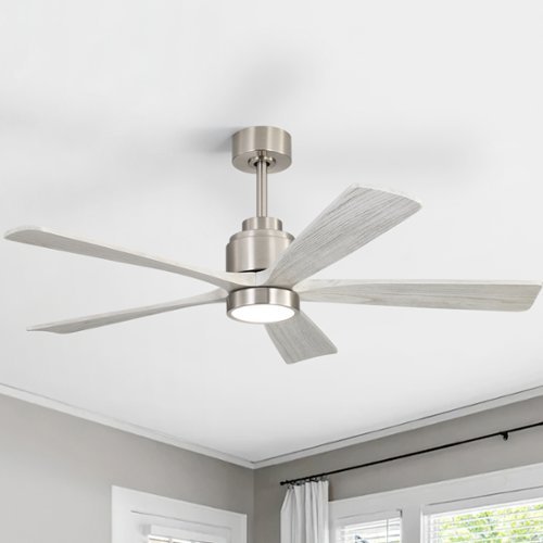 Sofucor - 52'' Industrial Ceiling Fan with 3CCT Dimmable LED Light & Reversible DC Motor Modern Chandelier Fan for Bedroom Indoor - Silver Wood-Front_Standard 
