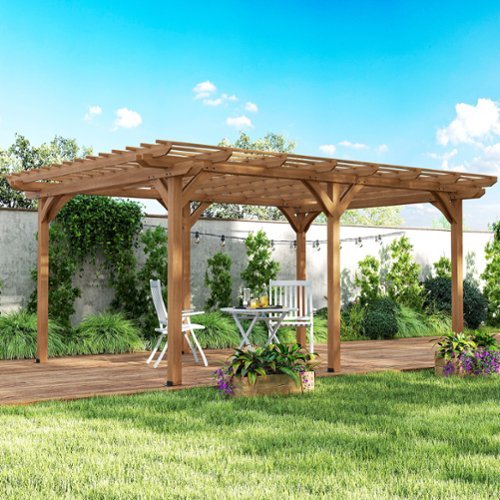 Outsunny - x 16' Outdoor Pergola Grape Trellis, Wood Gazebo for Climbing Plants at Garden, Patio, Backyard - Brown-Front_Standard 