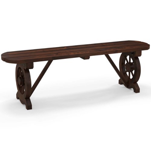 Costway - Patio Rustic Wood Bench with Wagon Wheel Base Slatted Seat Design 710 LBS Max Load - Natural-Front_Standard 