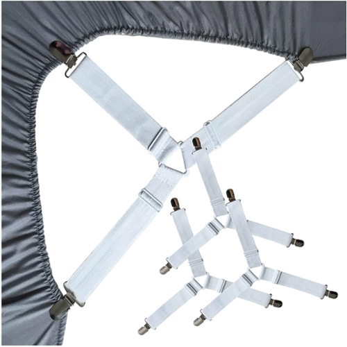  MOVSSOU - 4 Pack Bed Sheet Holder Straps Fitted Sheet Keepers Bedsheet Holders Fasteners - White