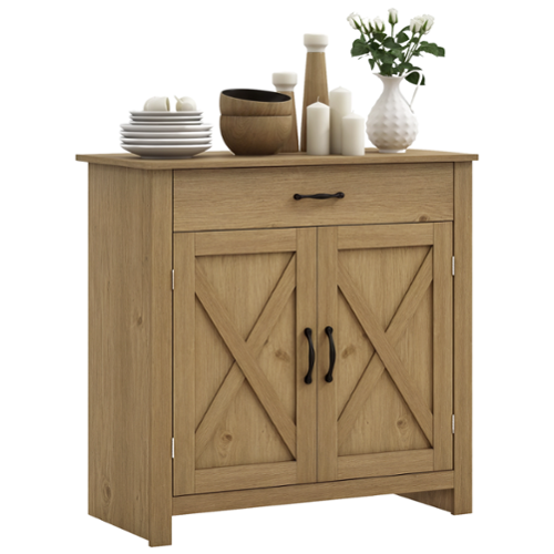 Homcom - Farmhouse Sideboard Buffet Cabinet, Barn Door Coffee Bar Cabinet with Drawer and Adjustable Shelf for Living Room - Natural Wood-Front_Standard 