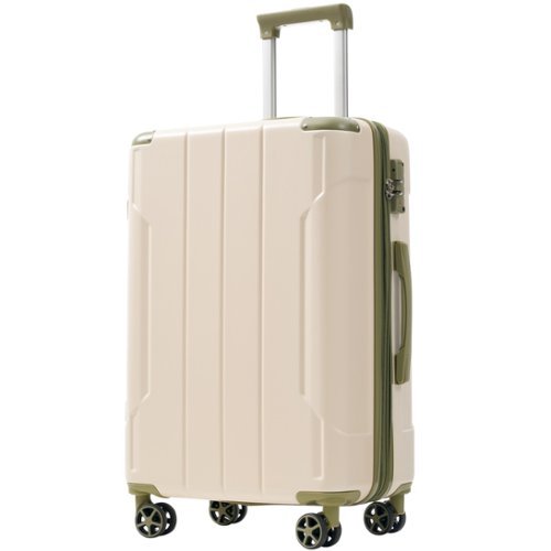 Ecooso - Hardshell Luggage Lightweight ABS Suitcase with Double Wheels Expandable 24-Inch Checked - White & Green-Front_Standard 