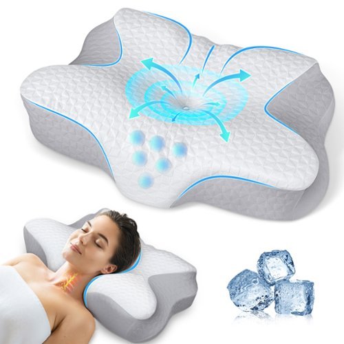 FAPO - Cervical Memory Foam Neck Pillow, Side Back Stomach Sleepers with Breathable Case - DarkGray-Front_Standard 