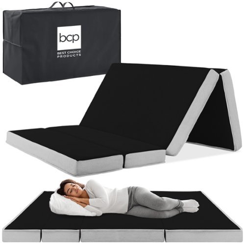 Best Choice Products - 4in Portable Twin XL -Size Mattress Topper, Tri-Fold Mattress Pad - Onyx Black-Front_Standard 