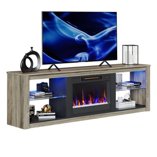 Bestier - 70-inch Gaming TV Stand Fireplace Entertainment Center with RGB Lights - Gray-Front_Standard 