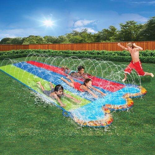 Banzai Kids Triple Racer Water Slide, Length: 16 ft, Width: 82 in, Inflatable Outdoor Backyard Water Slide Splash Toy GLOBAL SHIPPING