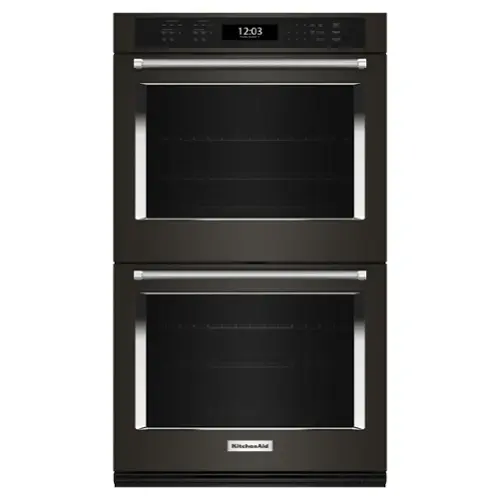 Front. KitchenAid - 30" Built-In Electric Convection Double Wall Oven with Air Fry Mode - Black Stainless Steel.