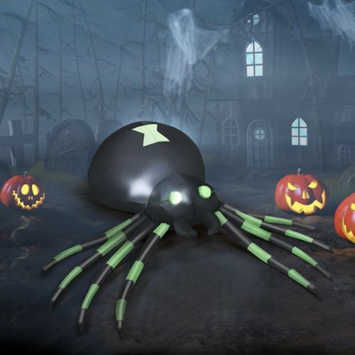 Costway - 6FT Halloween Inflatable Blow-Up Spider w/ LED Lights Outdoor Yard Decoration - Black/Green