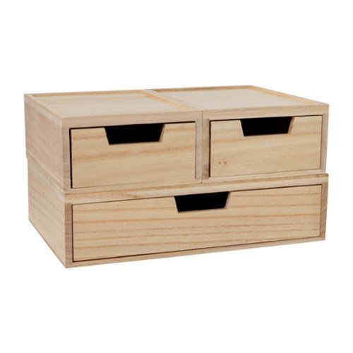 Martha Stewart - Weston Set of 3 Paulownia Wood Storage Boxes with Pullout Drawers - Light Natural-Front_Standard 