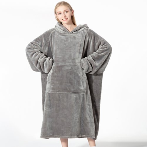  Sweet Home Collection - Oversized Wearable Adult Blanket with Sleeves and Hood - Gray