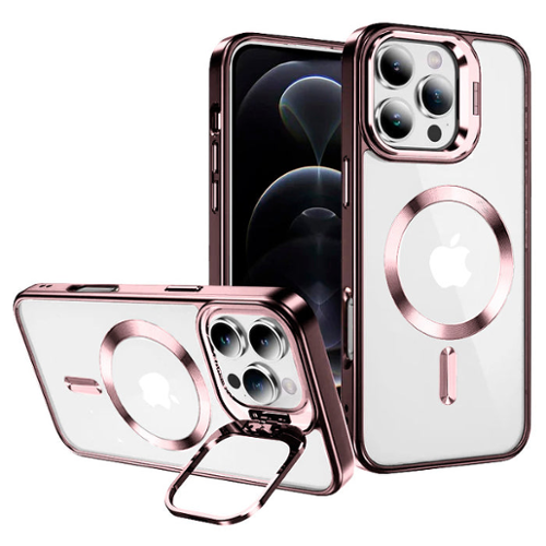 Entronix - Magnetic Case for iPhone 16 Pro - Clear Glossy Cover with Camera Stand - Pink-Front_Standard 