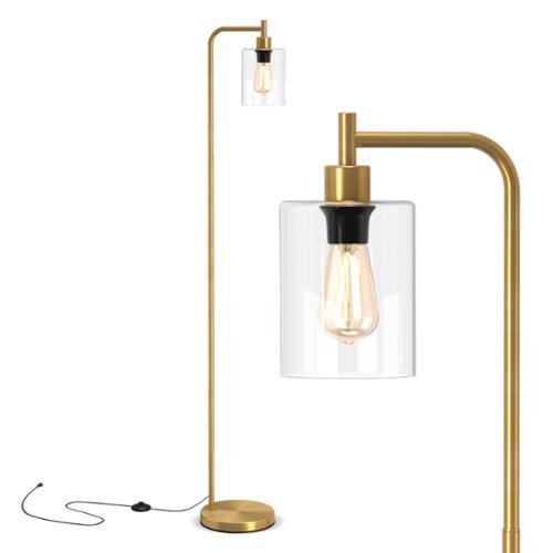 Gymax - Industrial Floor Lamp w/ Hanging Glass Lampshade and Foot Switch Modern - Gold-Front_Standard 