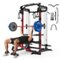 Mikolo - Power Rack Cage, Weight Rack,Multi-Function Squat Rack with J Hooks,Dip Bars and Landmine - Red-Front_Standard