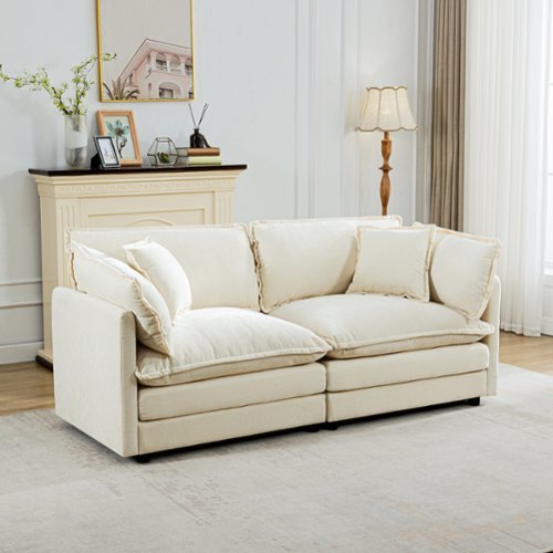 KERDOM - 63" Cloud Sofa Chenille Loveseat Couch, Small Sectional 2-Seater Sofa for Apt Living Room, 300lbs Capacity per Seat - Beige-Front_Standard 