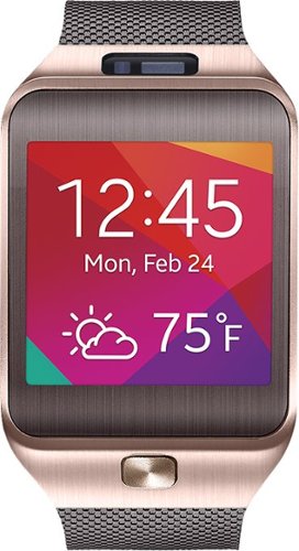  Samsung - Geek Squad Certified Refurbished Gear 2 Smartwatch 58.4mm Metal - Gold/Brown Rubber