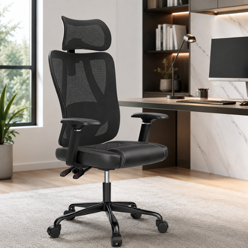 ACGAM - CG-5455M Ergonomic Office Chair, High Back Breathable Mesh Chair w/ Adjustable Lumbar Support, Headrest & Armrests,Tilt - Black-Front_Standard 
