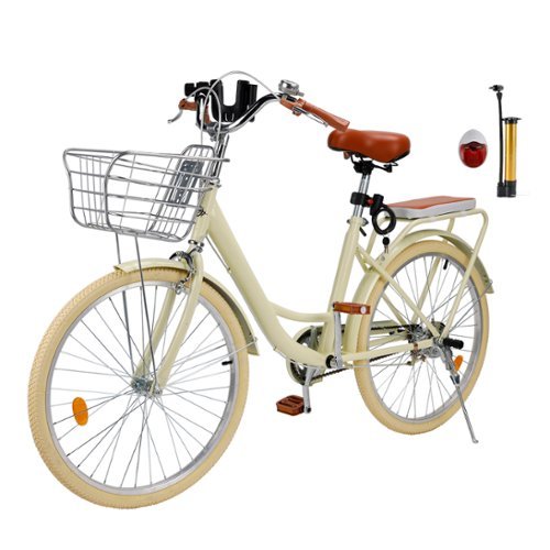 Topteng - 24" Beach Cruiser Bike for Men/Women with Cup Holder, High Carbon Steel Frame, Dual Brakes, Rear Rack and Basket - Yellow-Front_Standard 