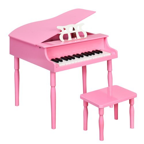 Costway 30-Key Classic Baby Grand Piano Toddler Toy Wood w/ Bench & Music Rack Pink - Pink