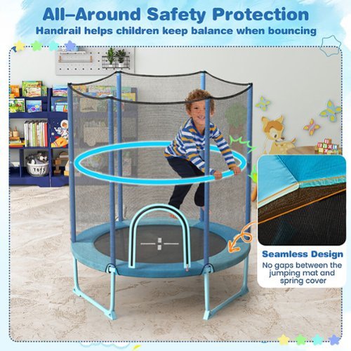 Gymax 60'' Trampoline for Kids w/ Gymnastic Bar Rings Foamed