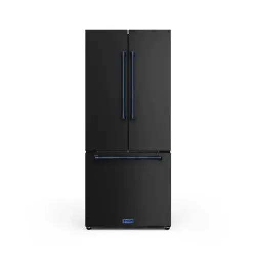 Front. Thor Kitchen - Gordon Ramsay Series by Thor Kitchen 17.5 Cu. Ft. Counter Depth Refrigerator with Navy Blue Hardware - Black.