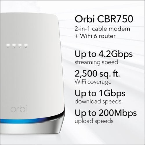 NETGEAR Orbi AX4200 Tri-Band Mesh WiFi 6 Wireless-AX Router with 32 x 8 DOCSIS 3.1 Cable Modem - White WORLDWIDE DELIVERY