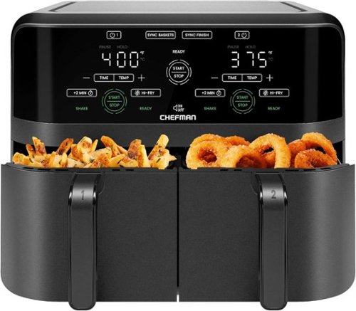 Chefman - Dual Basket Air Fryer w/ Digital Touchscreen, 2 Independent 3 Qt Baskets, Sync Finish - Black-Front_Standard 
