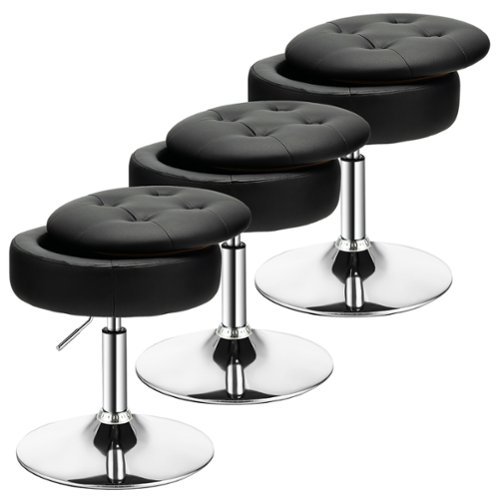 Costway Set of 3 Adjustable Metal Vanity Stool 360° Swivel Storage Makeup Chair with  Tray - Black