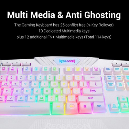 REDRAGON S101W-1 Wired RGB Backlit Gaming Keyboard with Multimedia Keys Wrist Rest and Red Backlit Mouse Combo 3200 DPI - White BUY IN EUROPE