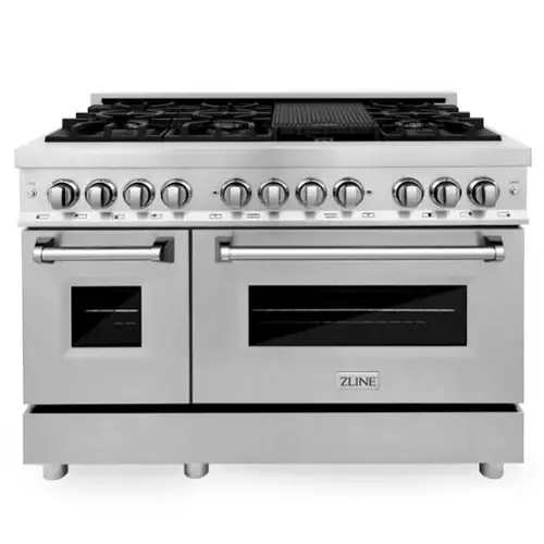 Front. ZLINE - 48 in. 6.0 cu. ft. Freestanding Legacy Dual Fuel Range with Gas Cooktop and 2 Ovens in Stainless with Satin Steel Doors - Stainless Steel.