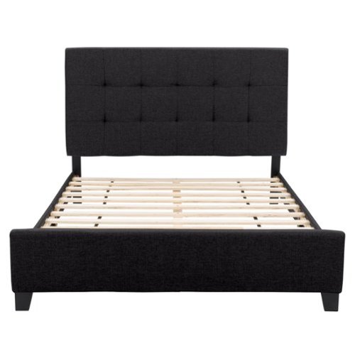 CorLiving - Ellery Fabric Upholstered Queen Bed Frame - Black-Front_Standard 