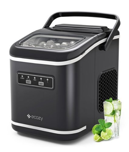 Ecozy - 26lb. Countertop Portable Ice Maker with Self-Cleaning, 9 Bullet Ice Cubes in 6 Mins - Black-Front_Standard 