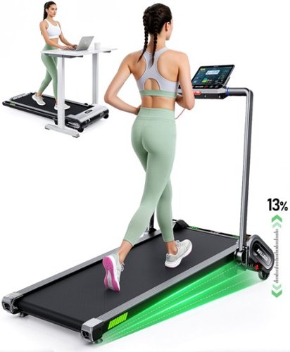 Akluer - H1-B Under Desk Treadmill w/ 13% Auto Incline, 2.5HP Motor, 0.6–7.5 MPH, 330lbs Capacity, LED Display & Remote control - Black-Front_Standard 