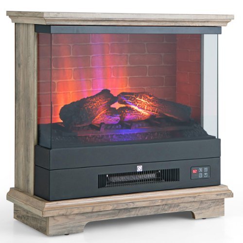 Costway - 27" Freestanding Electric Fireplace Heater w/ 3-Level Flame Thermostat - Natural-Front_Standard 