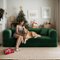 Trinkets Crazed - 78.8" Boneless Couch 4-in-1 Corduroy Convertible Sleeper Sofa with Pull-Out Bed - Green-Front_Standard