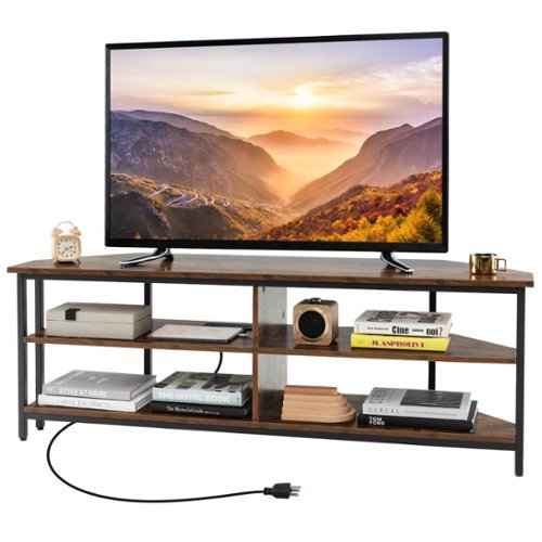 Costway - Corner TV Stand for TVs up to 65" TV Console Table with AC Outlets&USB A Ports Rustic Brown - Rustic Brown