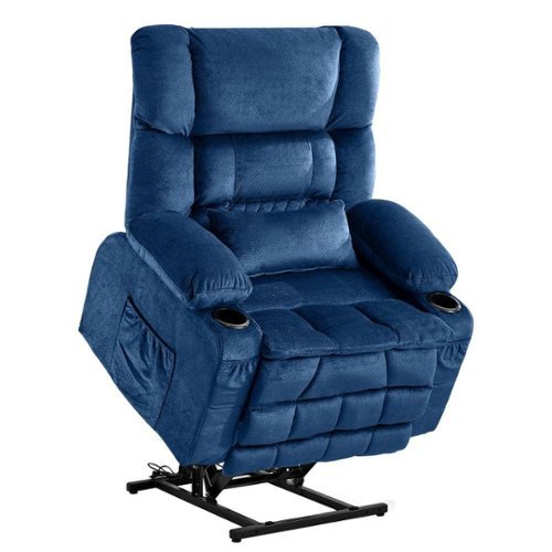 Kadyn - Dual Motor Power Lift Recliner, Lay-Flat 180°, Kneading Massage & Heat, USB Ports - Blue-Front_Standard 