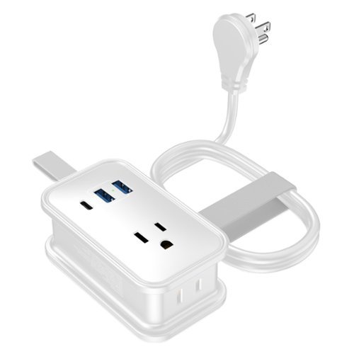 Uncaged Ergonomics - Portable Travel Power Strip, 3 Ac Outlets, 2 Usb-a Ports, And 1 Usb-c 20-watt Fast-charging Port - White-Front_Standard 