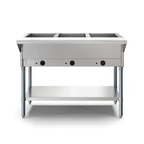 Front. Koolmore - Three Pan Open Well Electric Steam Table with Undershelf, KM-OWS-3. - Silver.